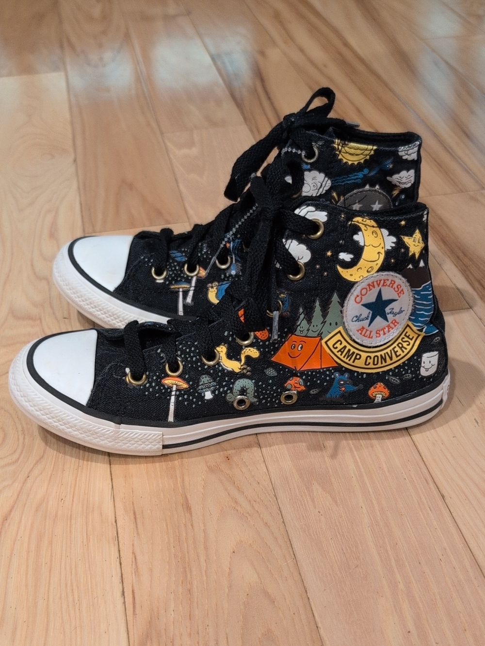 Camp Converse Kids Black,High Top Sneakers with Night Sky Graphics, Unique